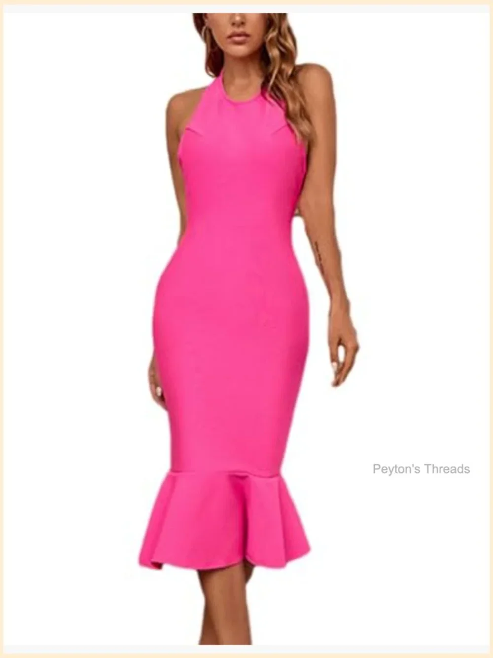 Halter Backless Mermaid Midi Bandage Dress for Wedding Party - Picture 4 of 6